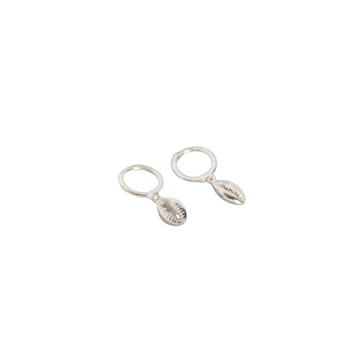 Cowrie Shell Huggie Earrings - Silver