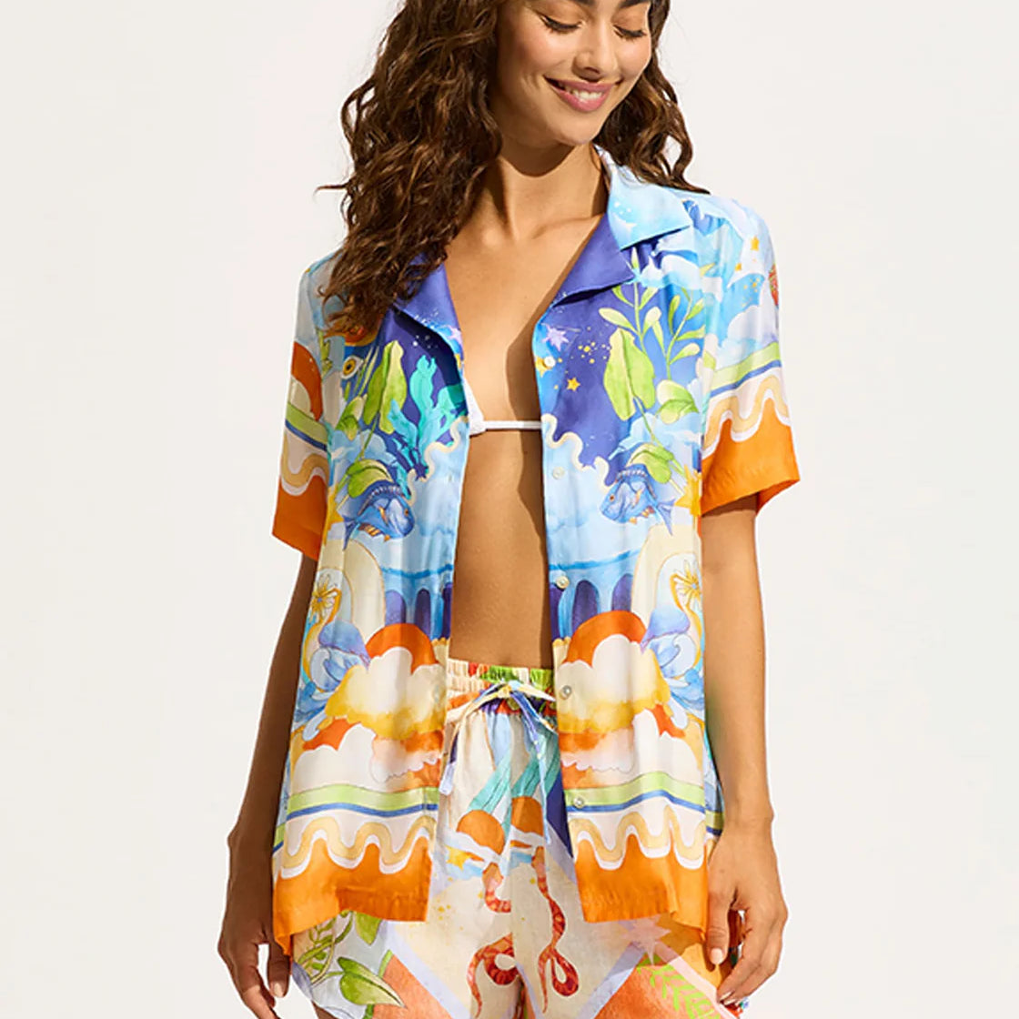 Seafolly Aquarius Short Sleeve Shirt - Turquoise