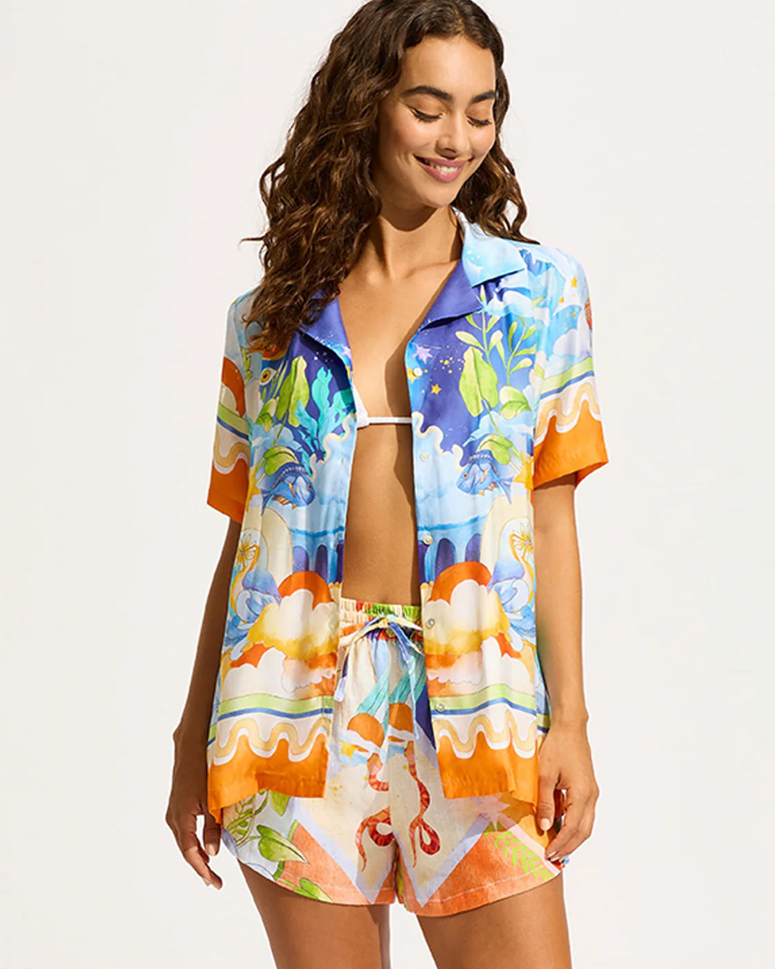Seafolly Aquarius Short Sleeve Shirt - Turquoise