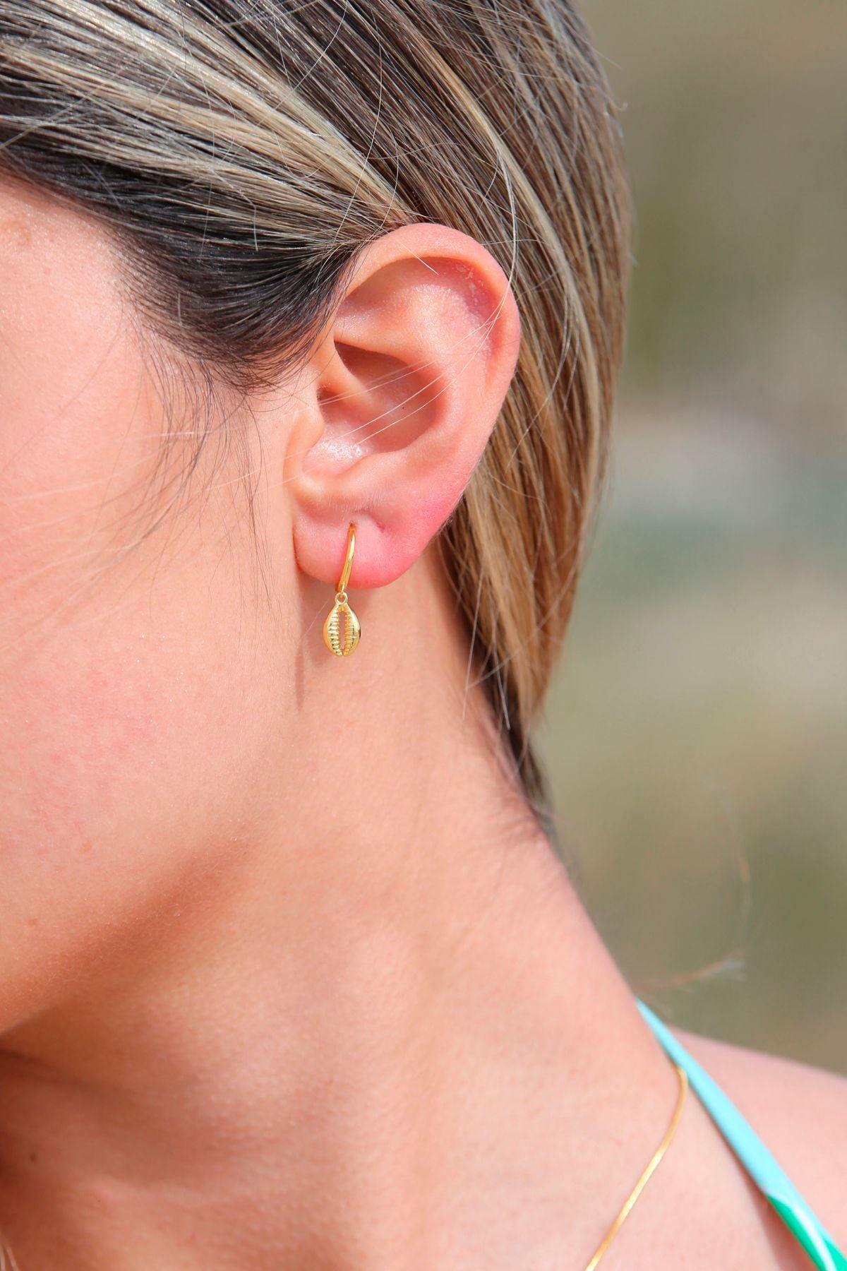Cowrie Shell Huggie Earrings - Gold