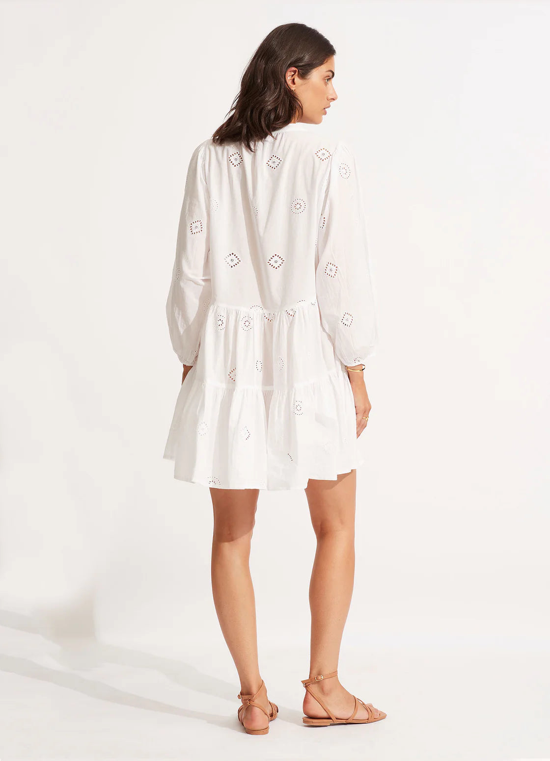 Seafolly Tiered Embroidered  Mini Dress - White