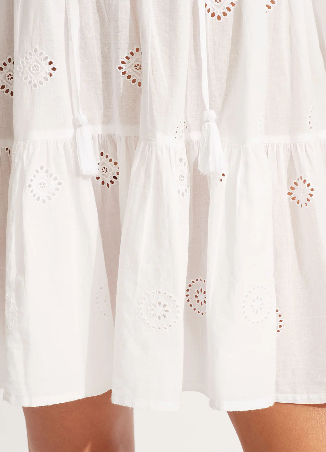 Seafolly Tiered Embroidered  Mini Dress - White