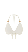 White bikini top with thin straps on a white background