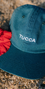 blue baseball cap with white embroidery 
