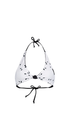 black and white bikini top with a signature knot design