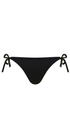 Black bikini bottom with string ties on a white background