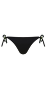 Black bikini bottom with string ties on a white background