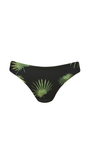Black bikini bottom with green leaf pattern on a white background