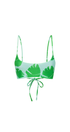 Green and white leaf-patterned bikini top on a white background
