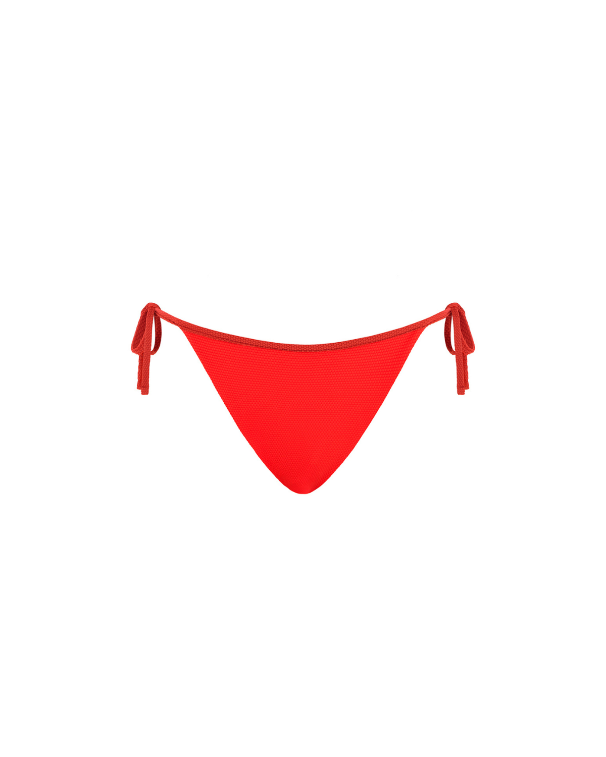 Red bikini bottom with tie sides on a white background
