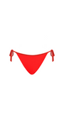 Red bikini bottom with tie sides on a white background