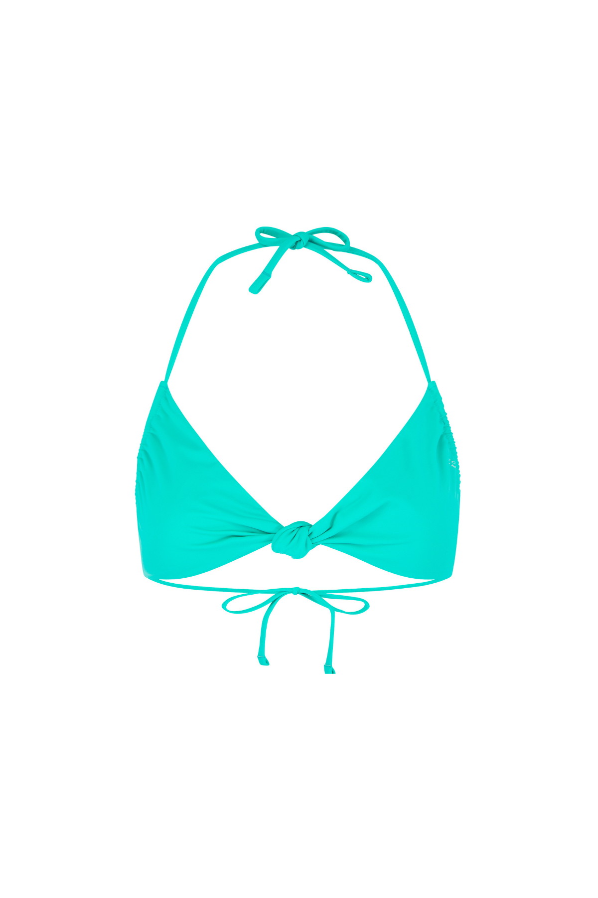 Turquoise bikini top on a white background
